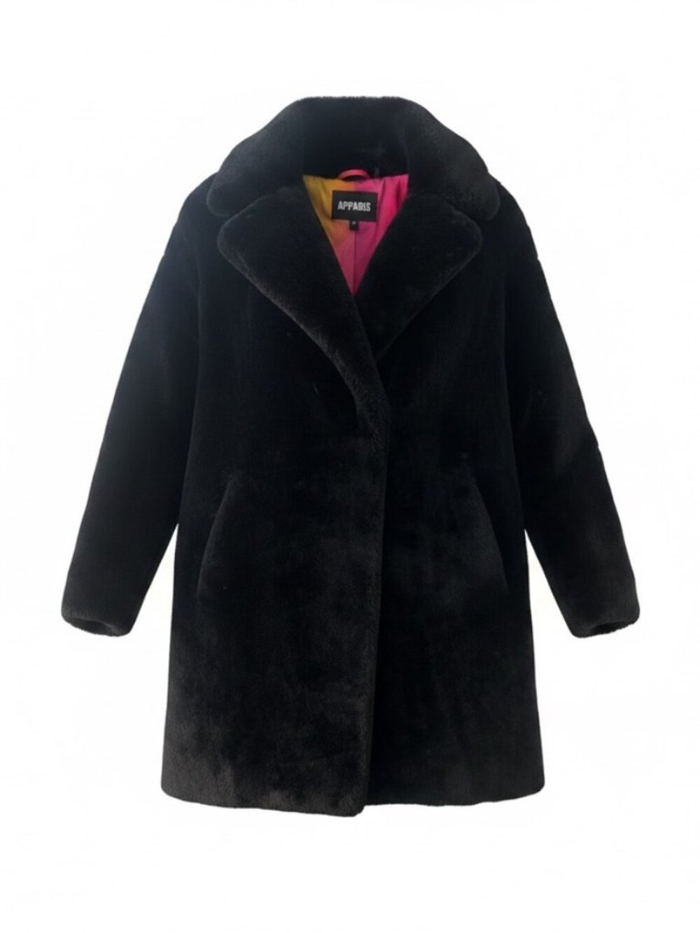 Apparis Black Faux Fur Coat Rainbow Lining Size Medium
